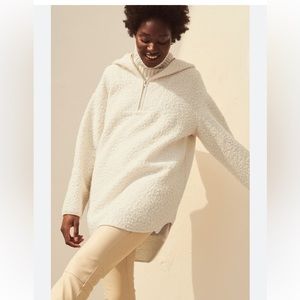 NWOT H&M FAUX SHEARLING CREAM LONGER HOODIE PULL OVER HALF ZIP JACKET SZ S